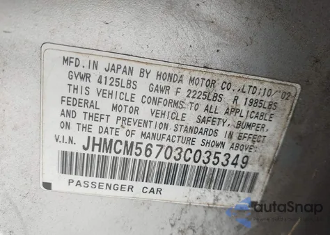 2003 Honda Accord 2.4 Ex z USA, uszkodzony, nr VIN JHMCM56703C035349